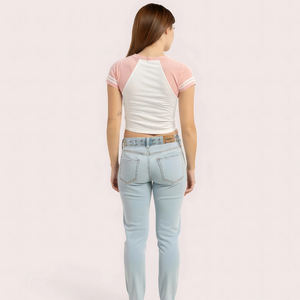 Women's Pink Brooklyn 76 V-Neck Crop Top - Sporty Graphic Tee