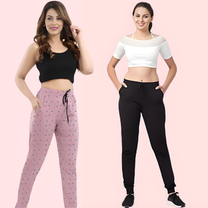 Lober Women's Winter Cotton Jogger Pants - Pack of 2