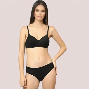 Cherry Hug - Black Cotton Bra & Panty Set