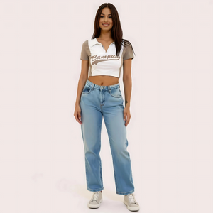 Women's Campus Polo Crop Top - Casual Varsity Style Tee