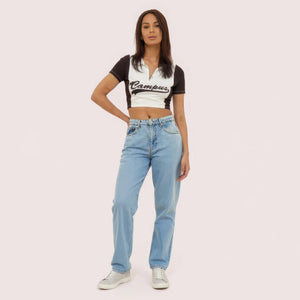 Camper Chic Contrast Zip Crop Top