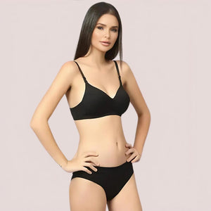 Cherry Hug - Black Cotton Bra & Panty Set