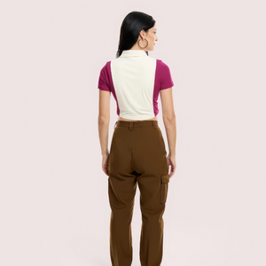 Campus Cool Zip Polo Crop Top - Maroon & White