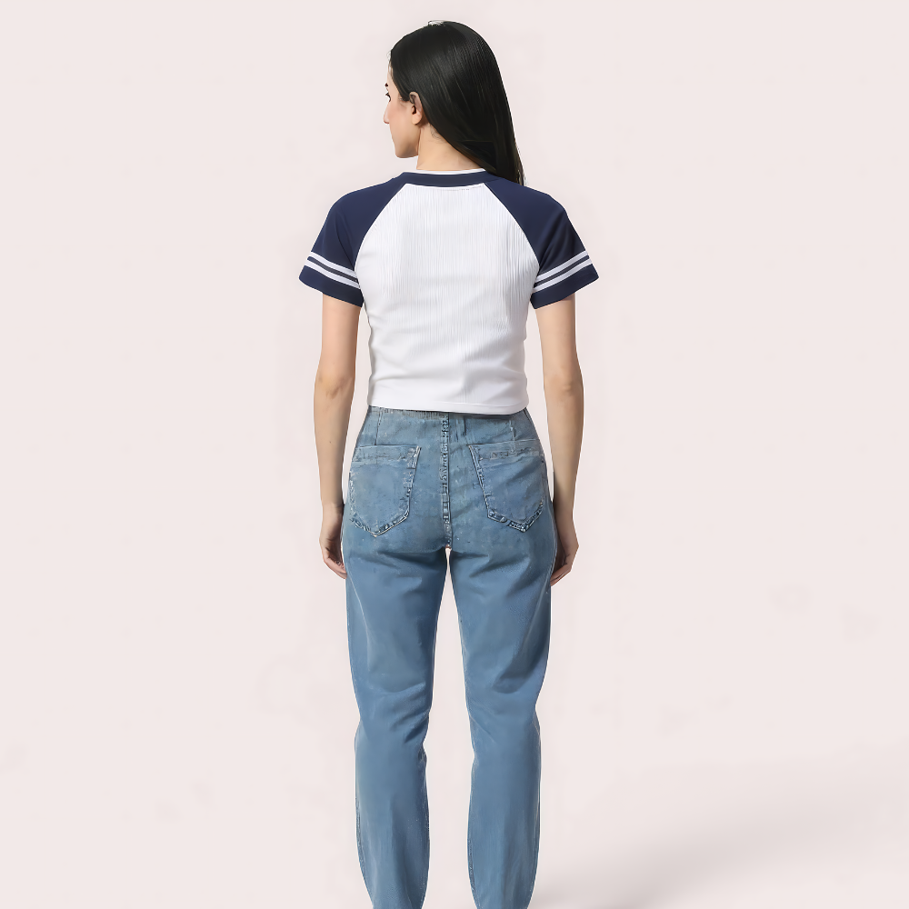 Brooklyn 76 Varsity Crop Top - Navy & White