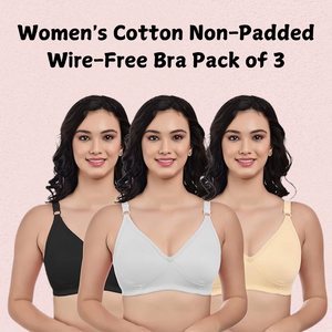 Women's Cotton Non-Padded Wire-Free Bra Pack of 3