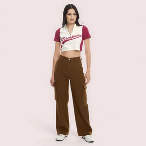 Campus Cool Zip Polo Crop Top - Maroon & White