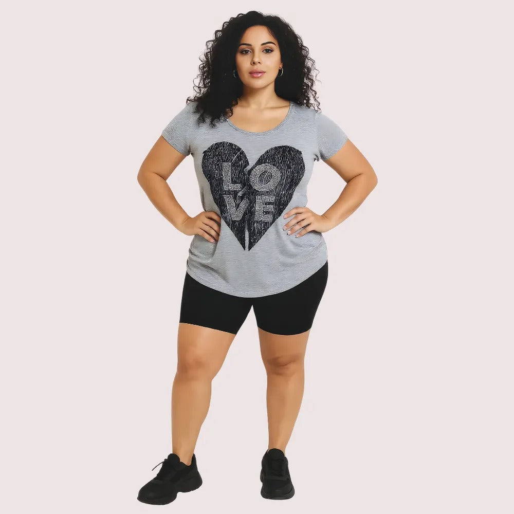Heather Grey LOVE Heart Graphic Tee