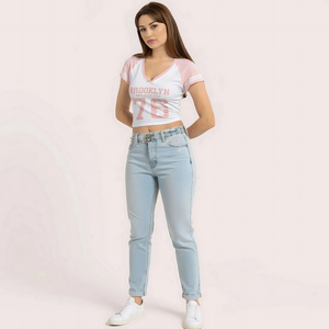 Women's Pink Brooklyn 76 V-Neck Crop Top - Sporty Graphic Tee