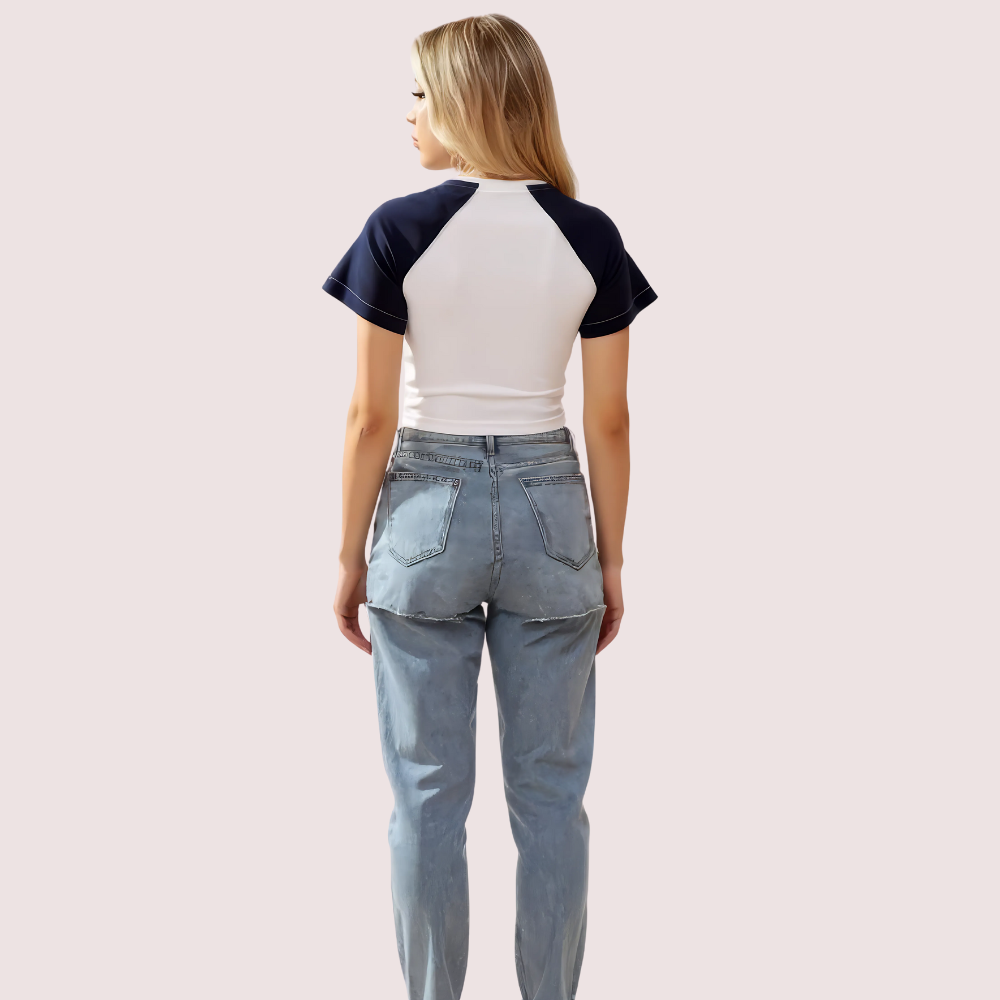 Women's Contrast Sleeve Graphic Crop Top - Urban Street Style Tee