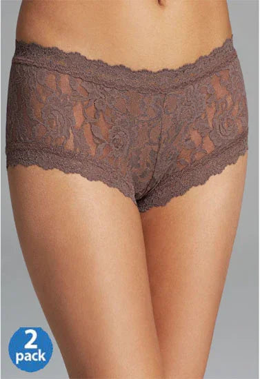 Brown lace women's underwear with scalloped edges, 2-pack
