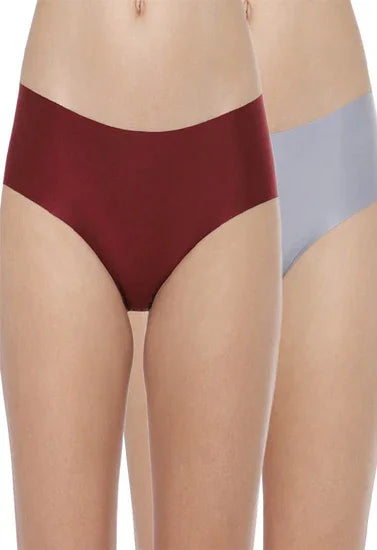 Women's high-waisted seamless underwear in burgundy and light gray, soft fabric for comfort and elegance