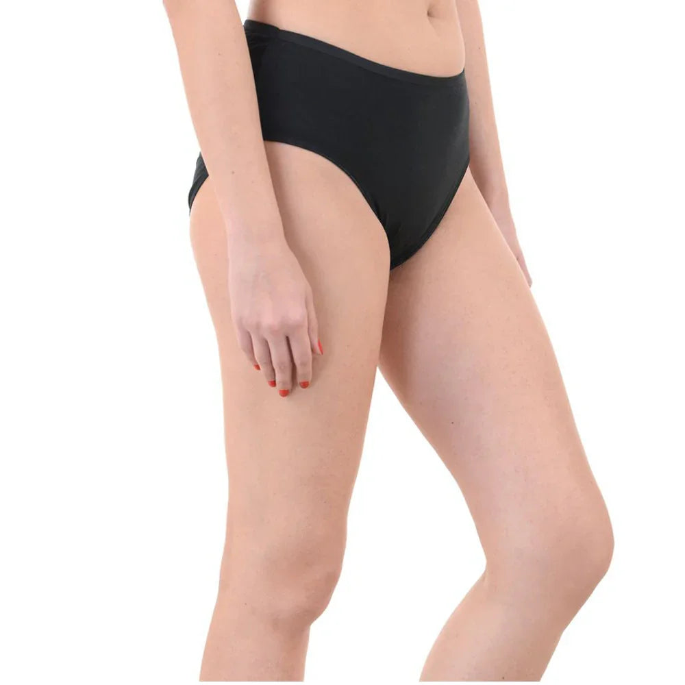 Black high-waisted bikini bottom for women, sleek and comfortable swimwear design