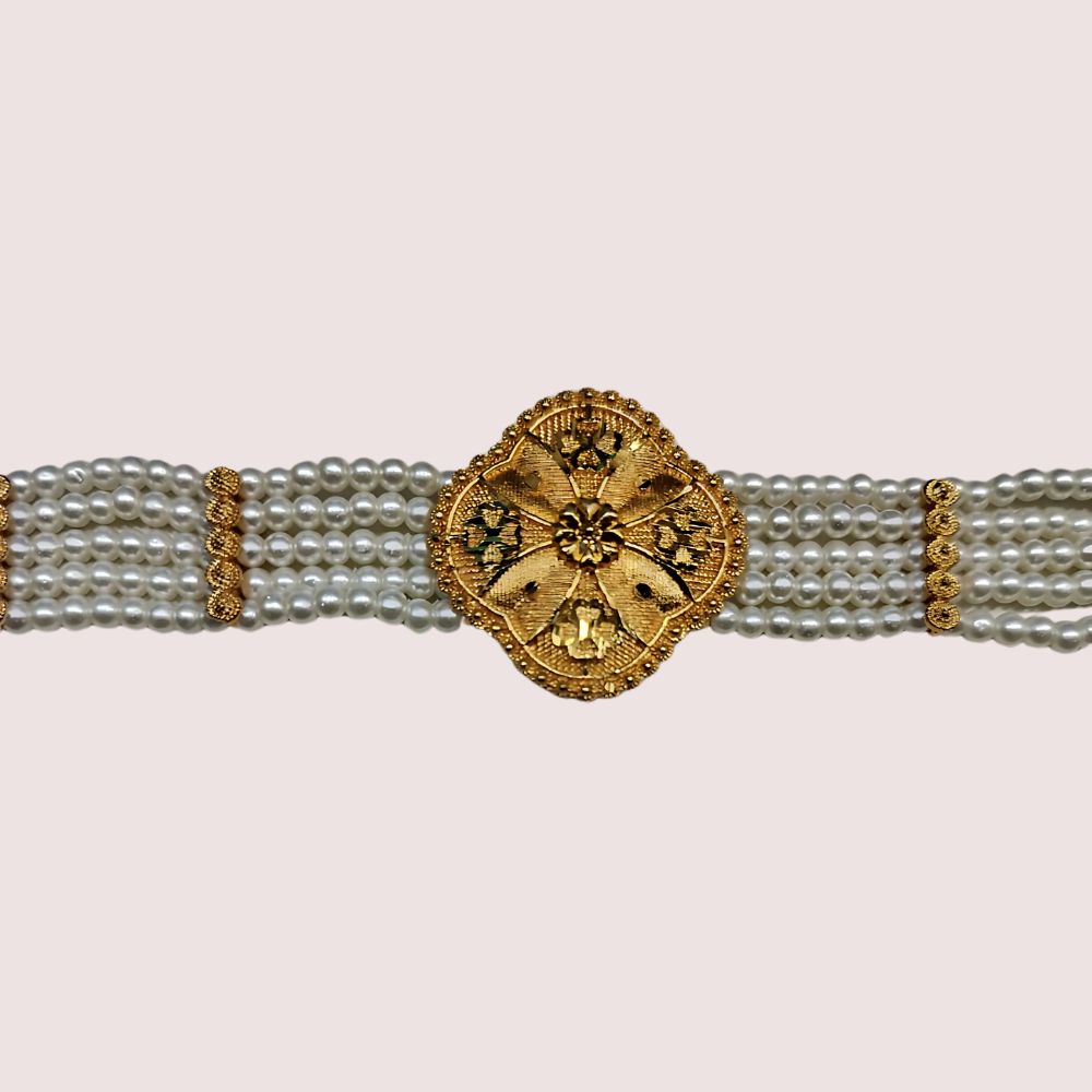 Royal Blossom Pearl Necklace with Ornate Floral Gold Pendant