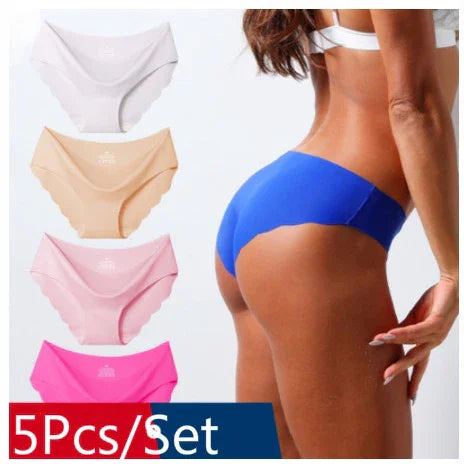 5-piece women's lingerie set in white, beige, pink, hot pink, and blue—soft, seamless, comfortable underwear for everyday elegance.