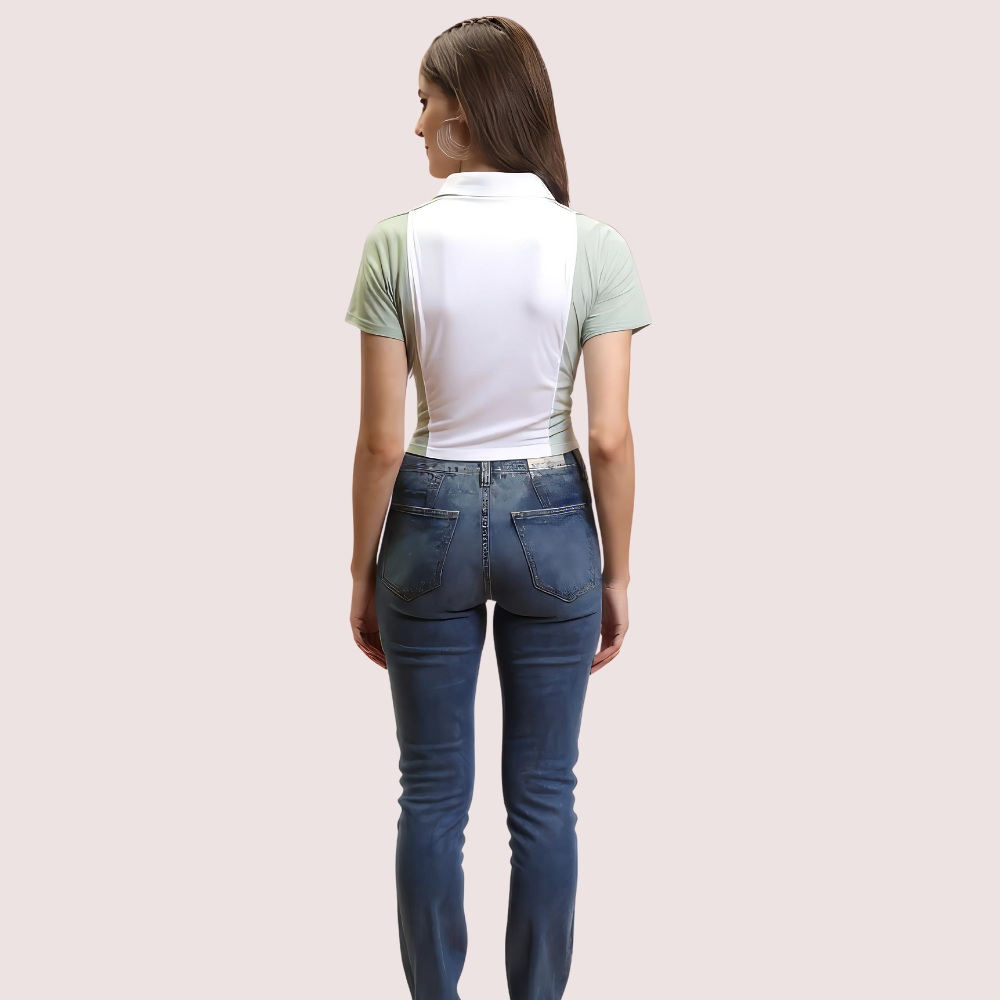 Women's Mint Green Campus Polo Crop Top - Casual Sporty Tee