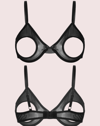 Black Daring Sheer Open Cup Bralette — Mesh Bra for Women