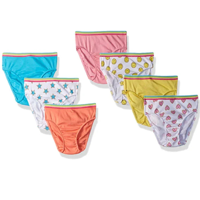 Colorful girls' underwear set with star, heart, and smiley patterns, soft cotton briefs for kids