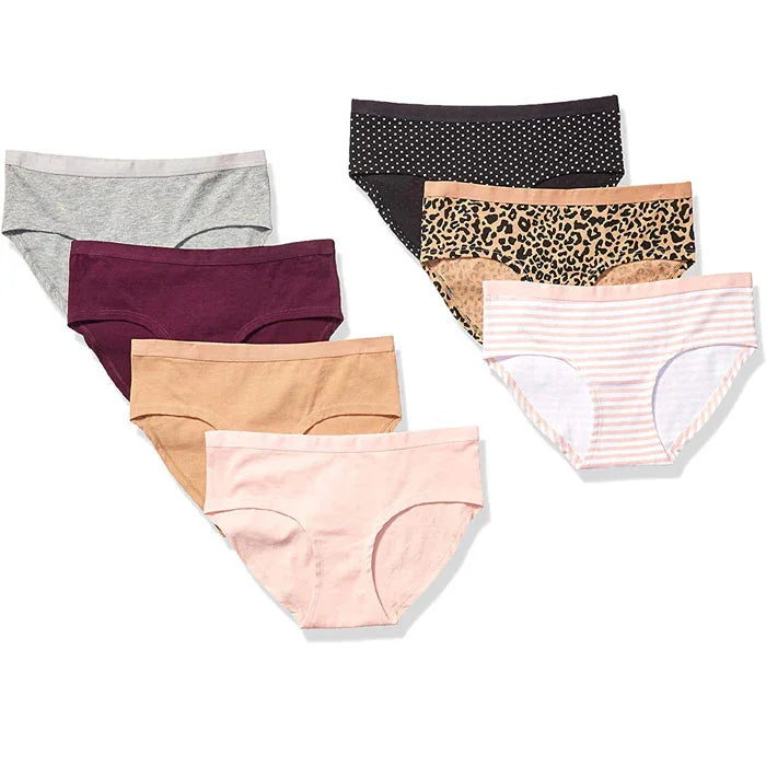 Women's cotton underwear set in assorted colors and prints including leopard and stripes