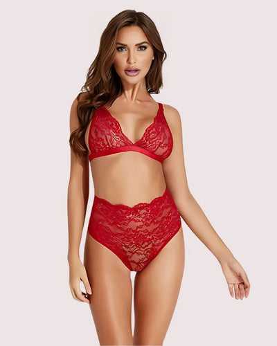 Red Stretch Lace Bra Set — Elegant Intimate Set for Women